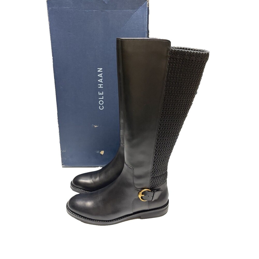 Cole Haan Clover Stretch Buckle Knee High Boots Size 8.5 B (Medium) Black  NIB
